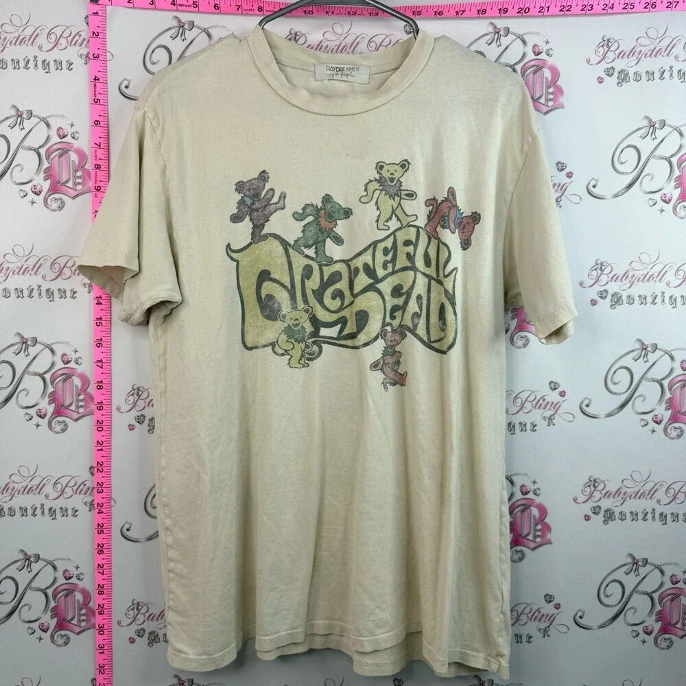 Free People daydreamer Beige Grateful T-shirt  Dead Dancing Bears Graphic Tee